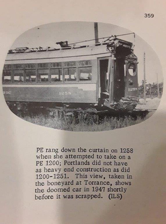 This photo from the Ira Swett Collection, shows the 1258 at Torrance Shops awaiting “scrapping.” This photo from the Ira Swett Collection, shows the 1258 at Torrance Shops awaiting "scrapping."