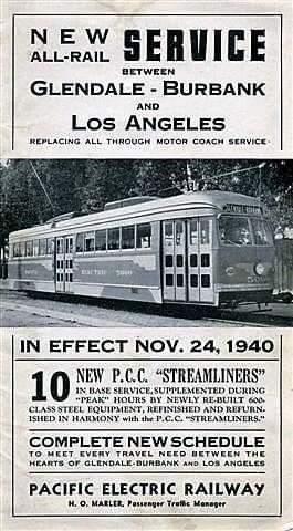 A fold out leaflet announcing the new ultra modern PCCs for the Glendale-Burbank line.