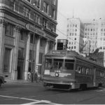 Pacific Electric Hollywood car no. 698 on Hollywood Blvd. at Ivar Street circa 1950.